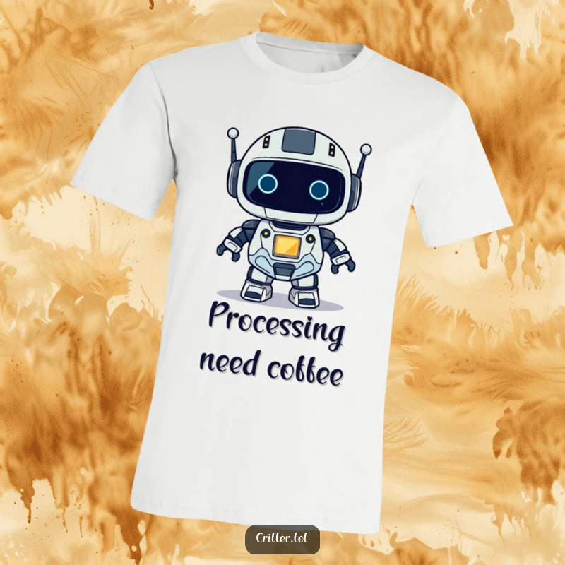 Funny t-shirt with a charming small robot figure, featuring a distinct blinking light adding a dynamic, humorous touch.