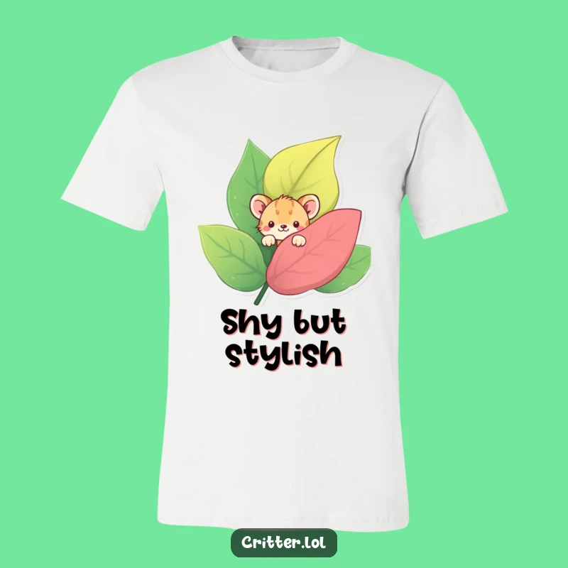 Funny Shy Critter Leaf T-Shirt: Wear your introversion with adorable humor.