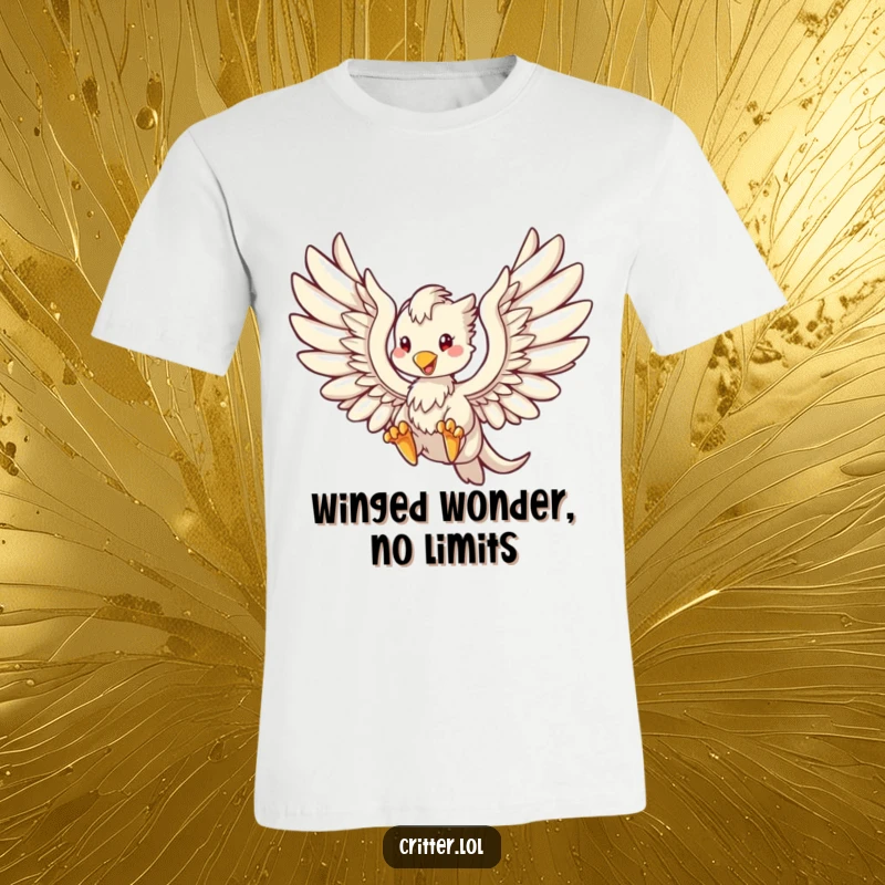 Funny t-shirt featuring a powerful griffin with fully extended wings, captured in mid-flight with a proud stance.