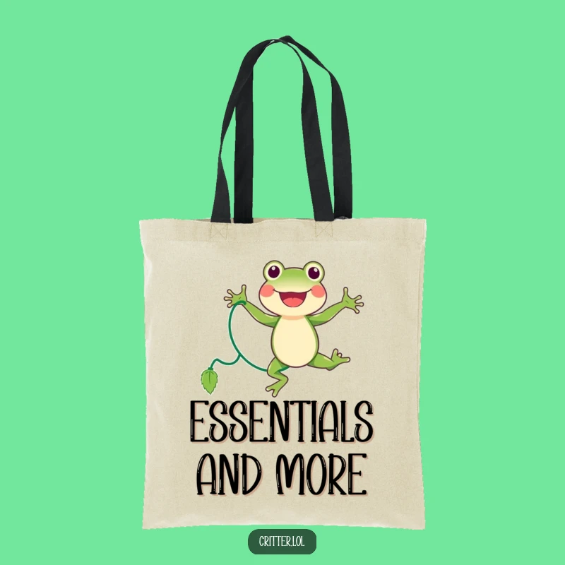 Funny Frog Tote Bag - Joyful Jumping Rope Carryall - Vine Jumper Everyday Gift