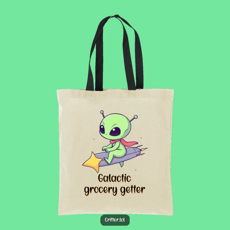 Funny Alien Star Rider Tote Bag: Carry Your Laughs in Style, Great Funny Gift