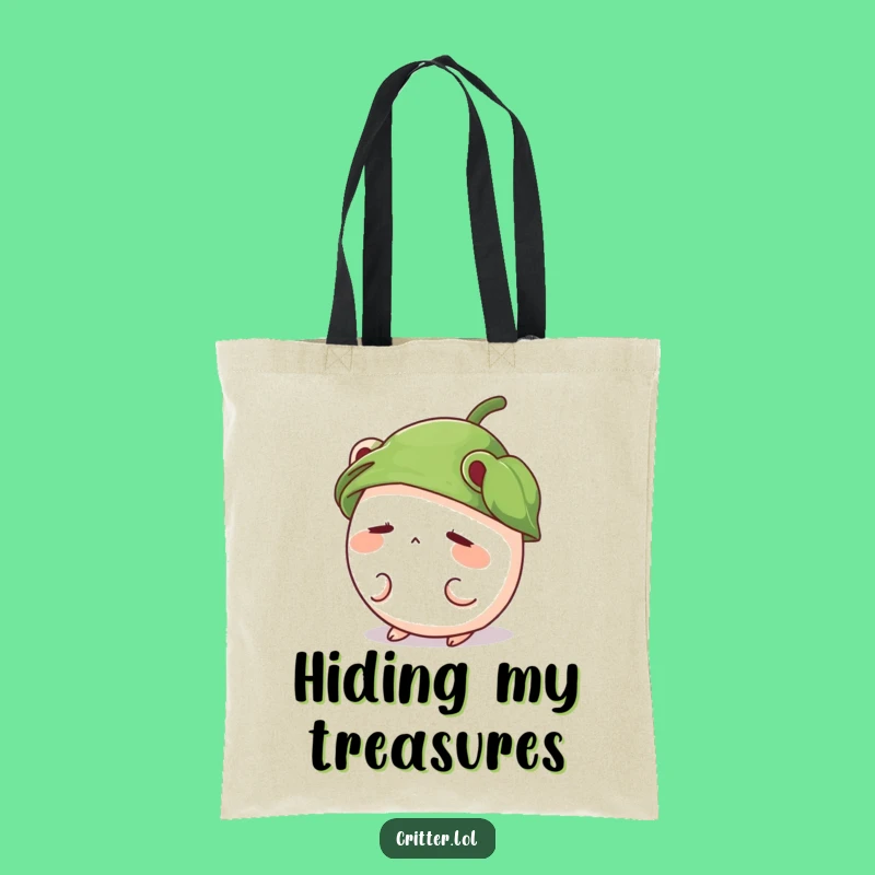 Funny Shy Critter Tote Bag, Cute Leaf Hat Carryall, Adorable Gift Bag